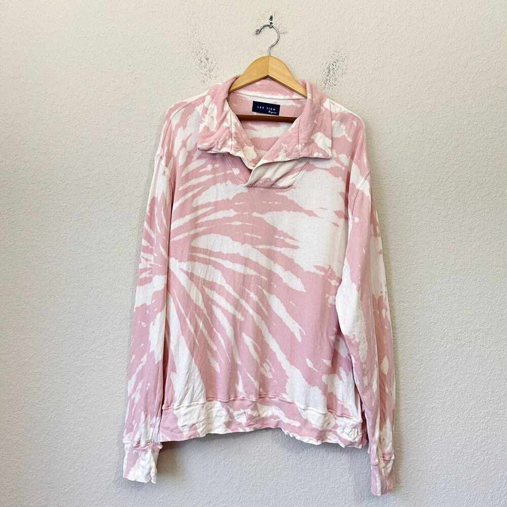LES TIEN Organic Tie Dye Oversized Collared Top Pink White